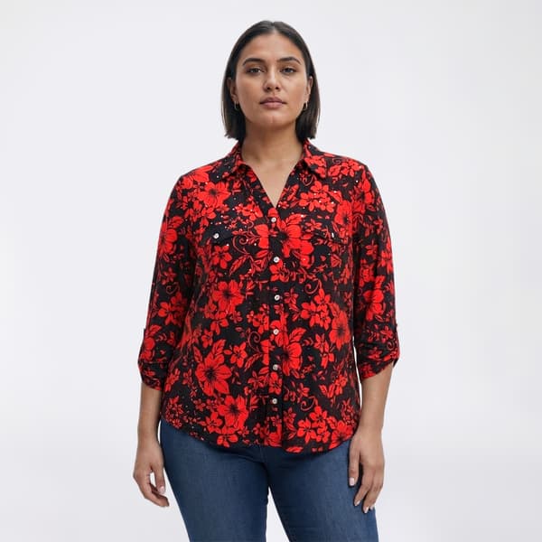 Plus Size Emily Daniels 3/4 Sleeve Disco Dot 2 Pocket Blouse - image 