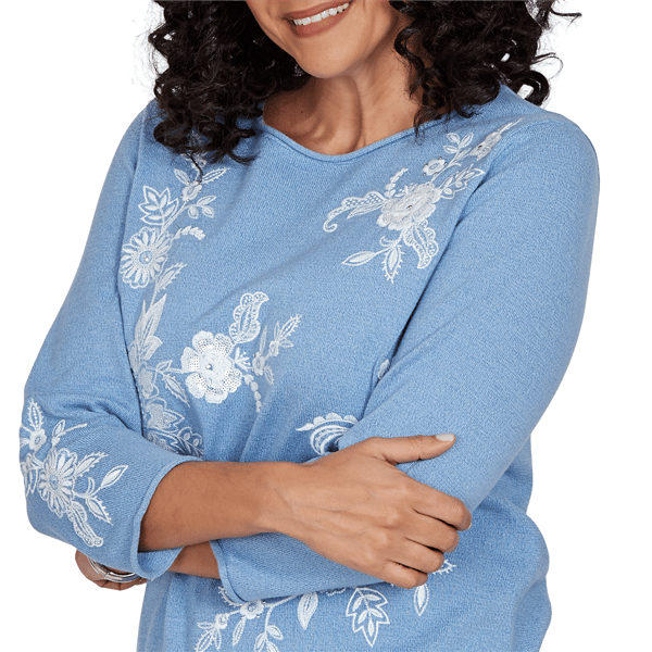 Womens Alfred Dunner Provence Lacey Floral Embroidered Sweater