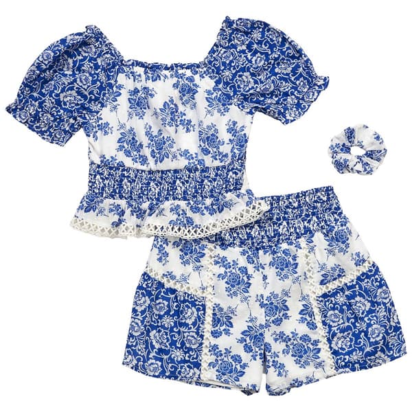 Girls (7-14) Japna Girls Puff Sleeve Floral Top w/ Shorts Set
