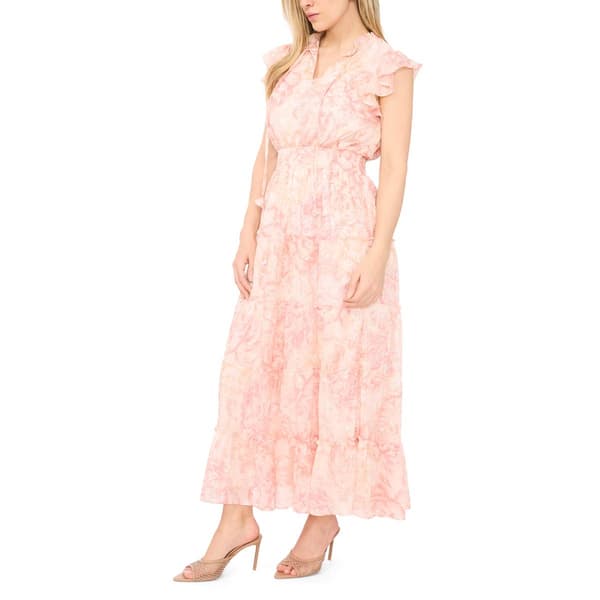 Petite MSK Ruffle Sleeve Tie Neck Floral Tier Maxi Dress
