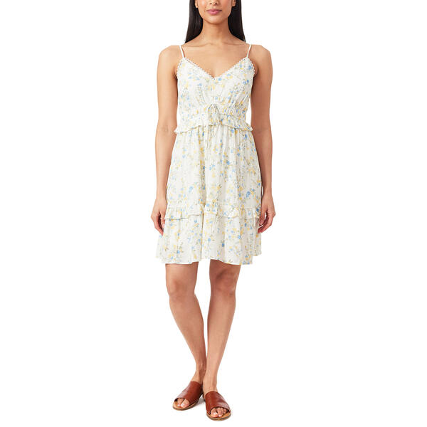 Juniors Wallflower Floral Lace Trim A-Line Mini Dress - image 