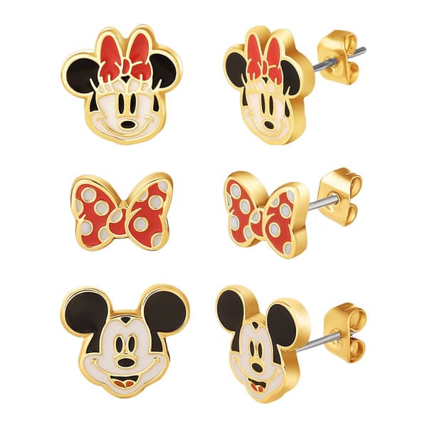 Brass 3pc. Minnie Mouse & Mickey Mouse Stud Earrings Set - image 