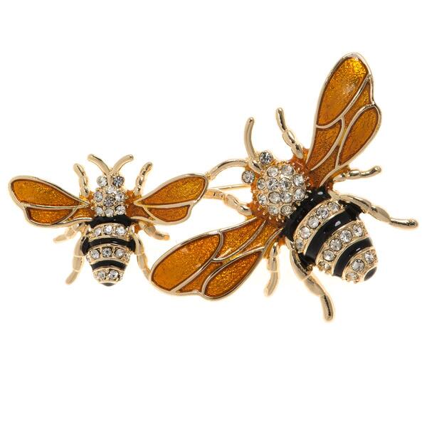 Napier Gold Winged Bees Black & Clear Crystal Accent Pins - image 