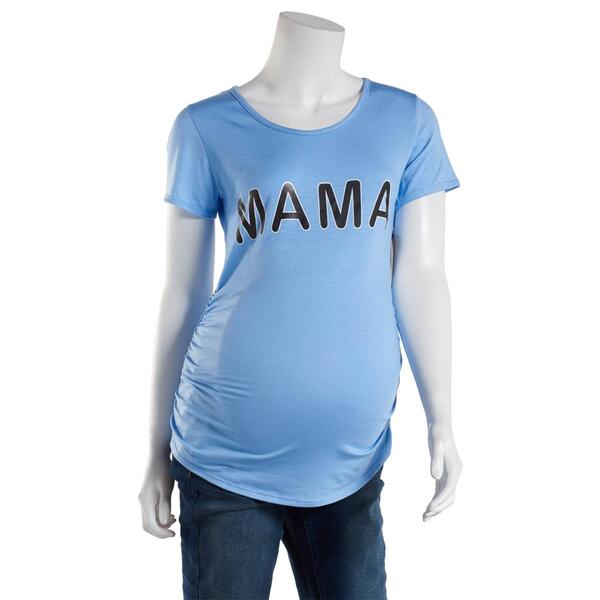 Womens Due Time Short Sleeve Ruched Mama Maternity Tee - image 