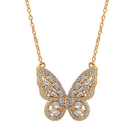 Yellow Gold Plated Cubic Zirconia Butterfly Pendant Necklace