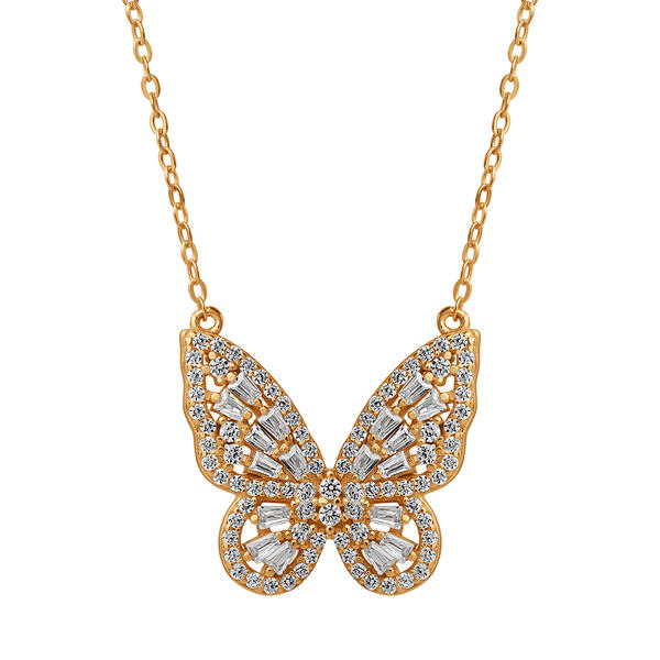Yellow Gold Plated Cubic Zirconia Butterfly Pendant Necklace - image 