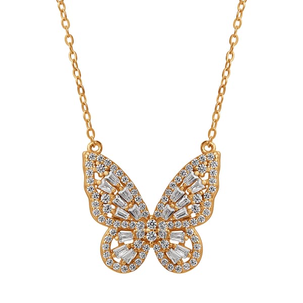Yellow Gold Plated Cubic Zirconia Butterfly Pendant Necklace - image 