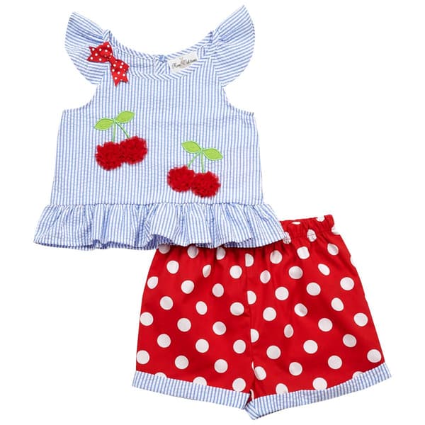 Girls (4-6x) Rare Editions Seersucker Cherry Top & Dots Short Set - image 