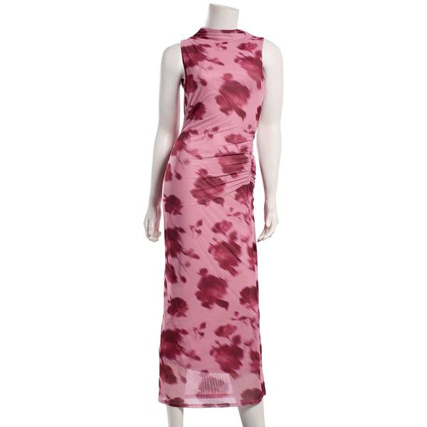 Juniors Madden Girl Mesh Funnel Neck Ruch Maxi Dress- Mauve