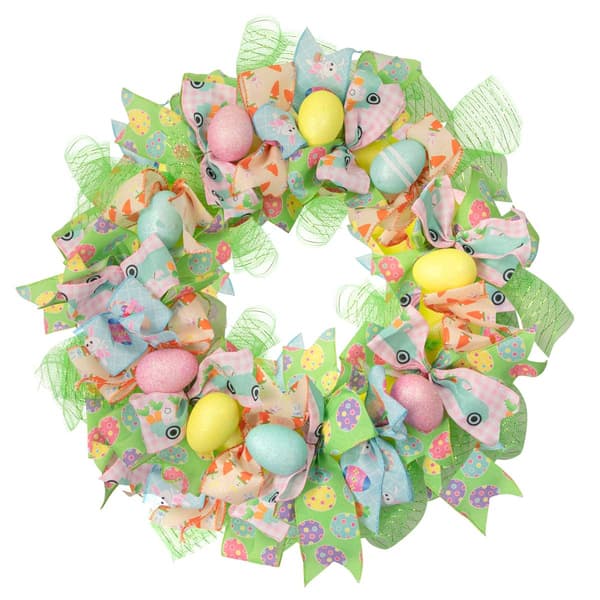 Northlight Seasonal Pastel Easter Eggs and Ribbons Wreath - image 