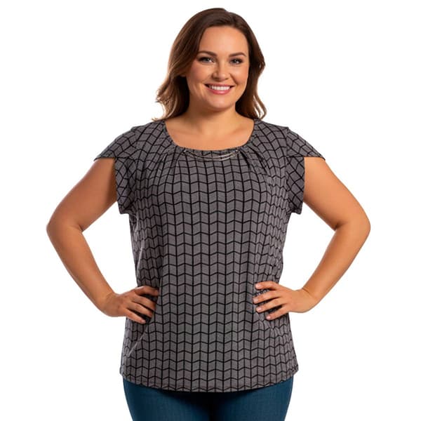 Plus Size Notations Tulip Sleeve Double Bar Neck Dot Blouse - image 