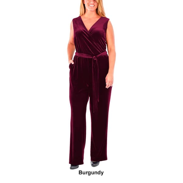 Plus Size NY Collection Wrap Velvet Jumpsuit