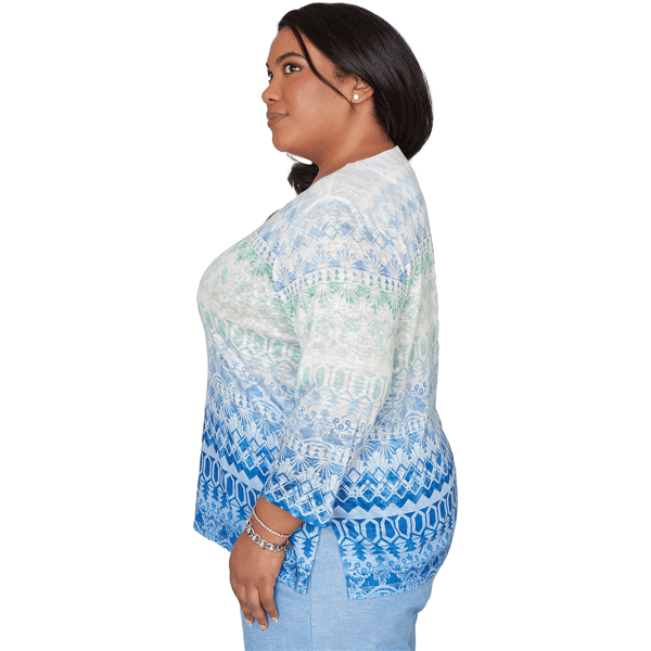 Plus Size Alfred Dunner Caribbean Blues Keyhole Neck Ombre Blouse