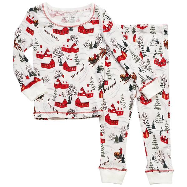 Toddlers Poppy & Clay Long Sleeve Winter Cottage Scene Pajama Set - image 