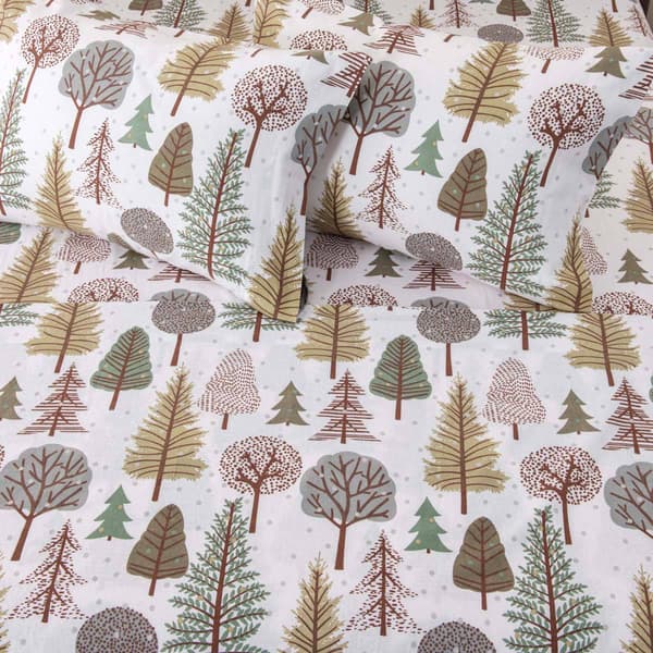Freshfolds Cotton Snowy Forest Winter 4pc. Flannel Sheet Set