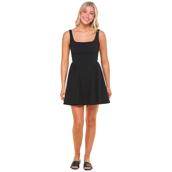 Juniors Emerald Sundae Scuba Crepe V-Drop Waist Skater Dress - image 