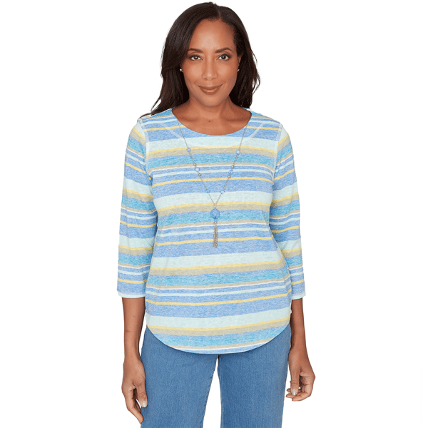 Womens Alfred Dunner Beachcomber Coastal Striped Top With Neckla - image 