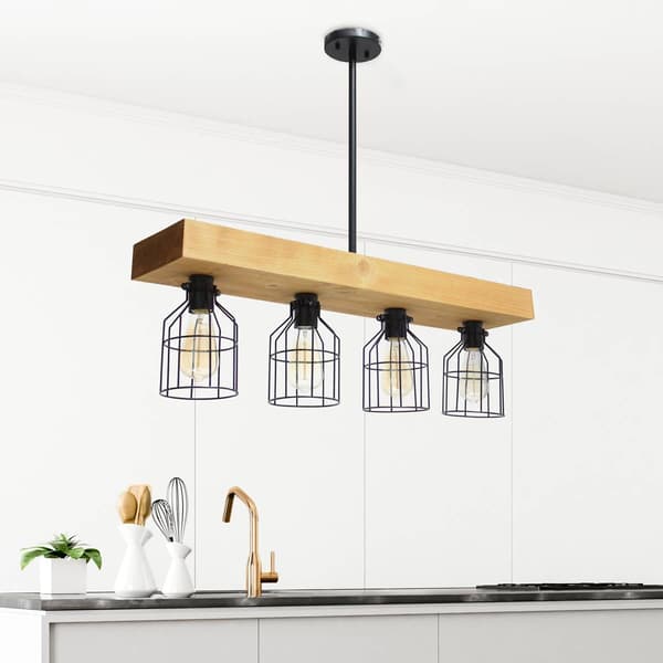 Lalia Home Barnlitt 4 Light Farmhouse Beam Pendant Light Fixture