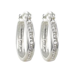 Silver Plate Cubic Zirconia Oval Hoop Earrings