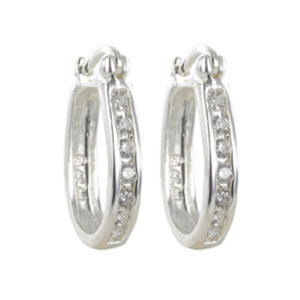 Silver Plate Cubic Zirconia Oval Hoop Earrings - image 