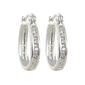 Silver Plate Cubic Zirconia Oval Hoop Earrings - image 1