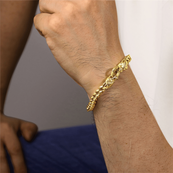 Mens Lynx Gold-Tone Ion Plated Stainless Steel Dragon Bracelet