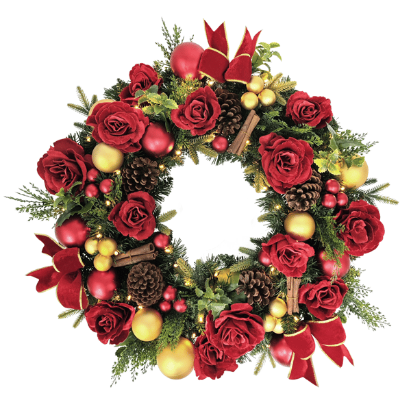Puleo International 26in. Pre-Lit Red Adorned Christmas Wreath
