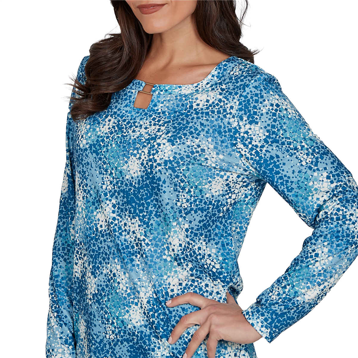 Womens Hearts of Palm Autumn Breeze 3/4 Sleeve Confetti Blouse