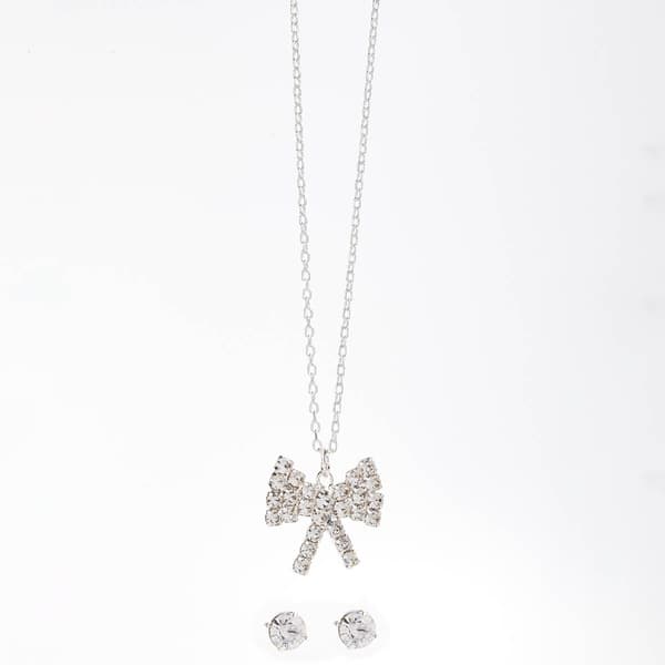 Rosa Rhinestones Bow Pendant Necklace and Earring Set - image 