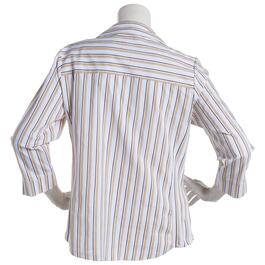 Petite Emily Daniels 3/4 Sleeve Stripe Button Front Blouse-BLK