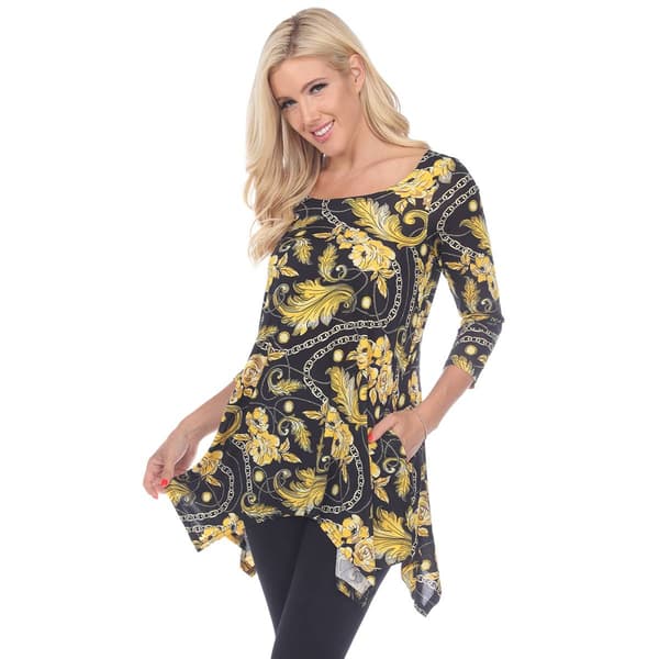 Womens White Mark Floral Chain Tunic  With Pockets