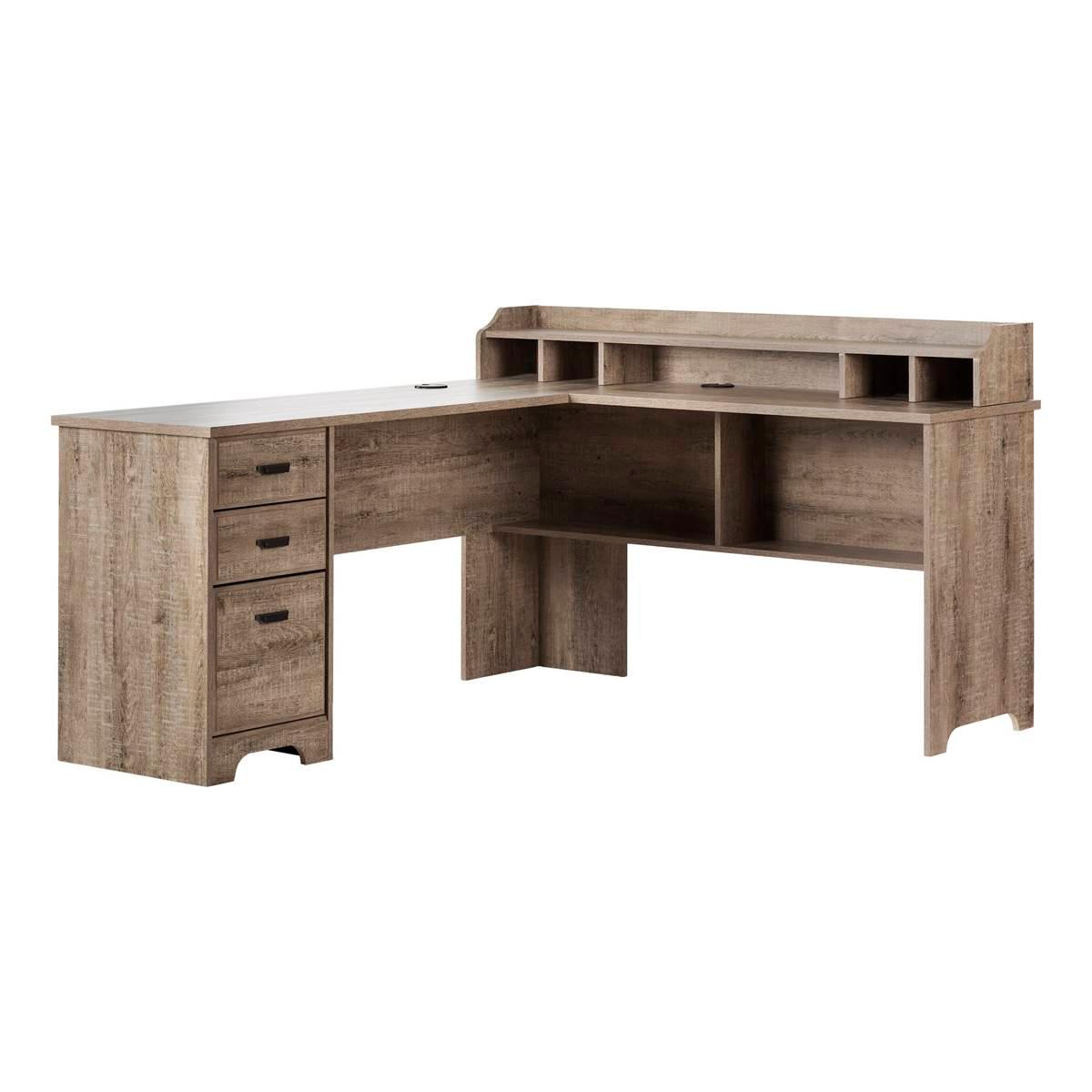 South Shore Versa L-Shaped Weathered Oak Desk