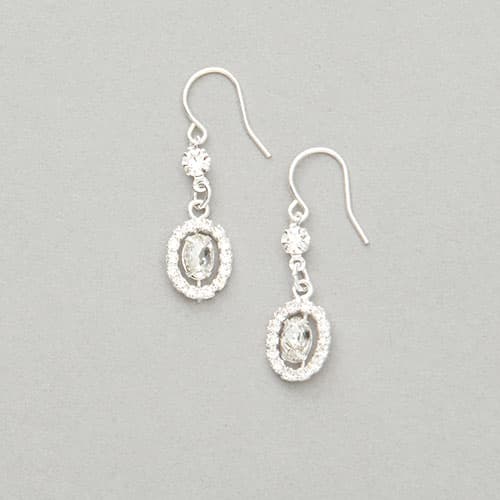 Rosa Rhinestones Silver Crystal Oval Halo Drop Earrings