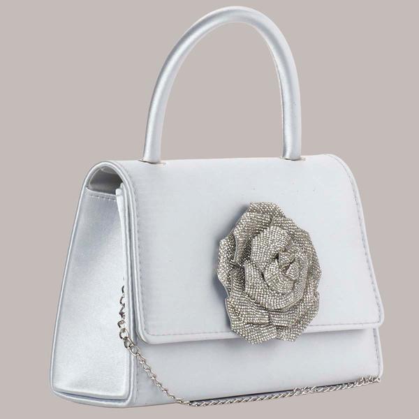 D''Margeaux Rhinestone Flower Clutch w/ Chain