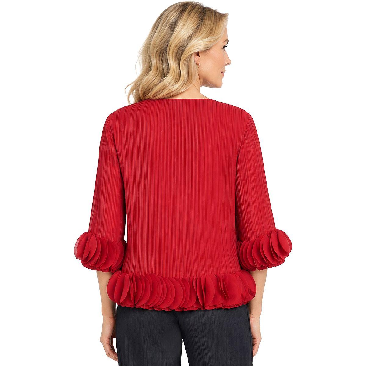 Petite Ali Miles 3/4 Sleeve Ruffle Cuff and Hem Blouse