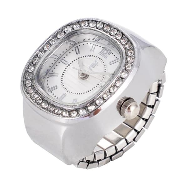 Womens Silver-Tone White Square Dial Ring Watch - RWS2BV-01
