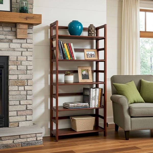 Casual Contemporary Living Solid Acacia 5 Tier Folding Bookcase