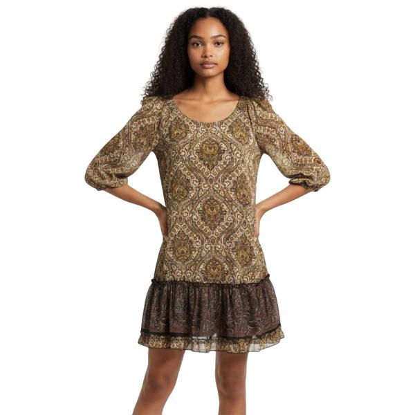 Womens Robbie Bee 3/4 Sleeve Ruffle Hem Print Chiffon Dress - image 