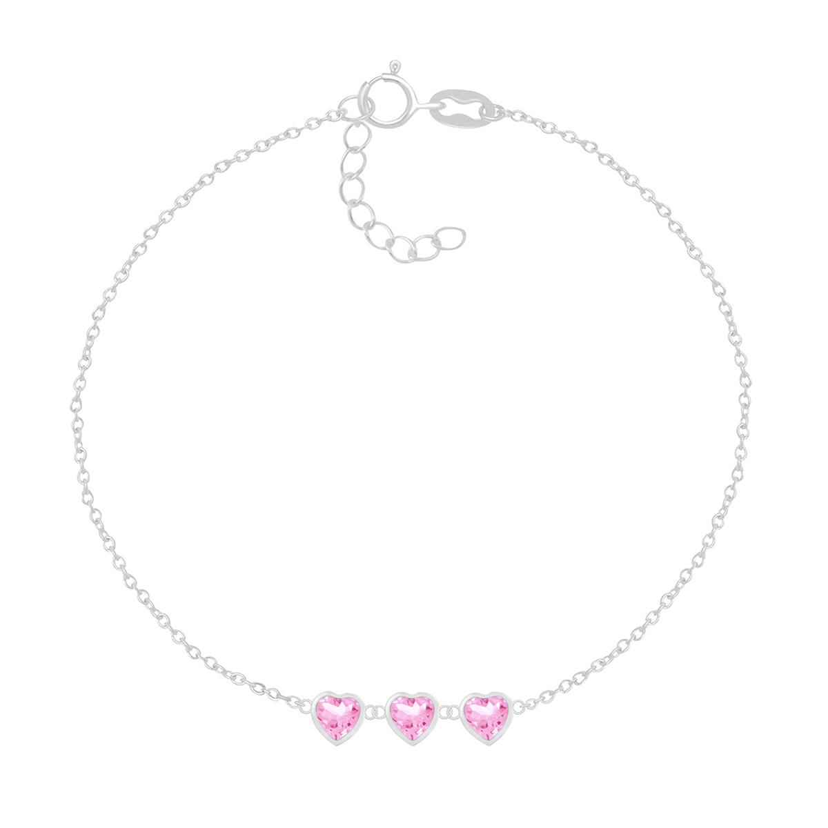 Barefootsies 3 Pink CZ Heart Anklet Bracelet