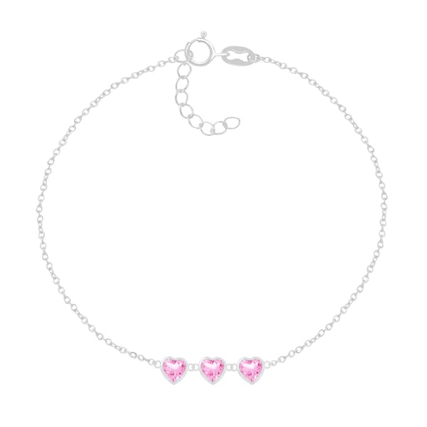 Barefootsies 3 Pink Cubic Zirconia Heart Row Anklet Bracelet - image 