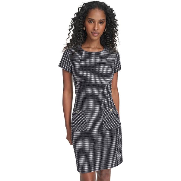 Womens Tommy Hilfiger Short Sleeve Geometric Knit Sheath Dress