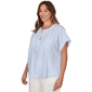 Plus Size Hearts of Palm Aqua Fresh Short Sleeve Stripe Blouse - image 3