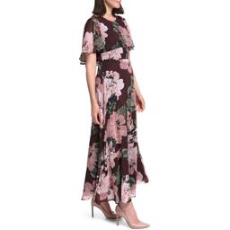 Womens Calvin Klein Flutter Sleeve Floral Chiffon Midi Dress