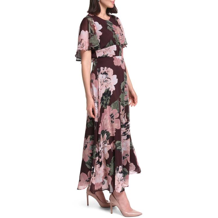Womens Calvin Klein Flutter Sleeve Floral Chiffon Midi Dress