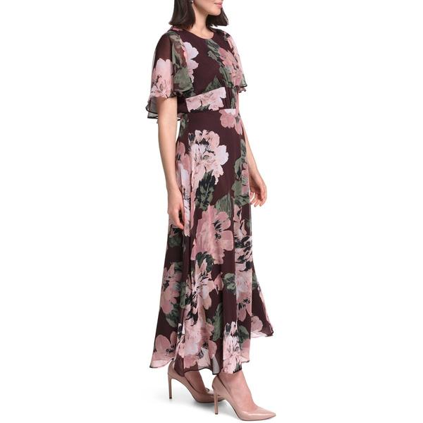 Womens Calvin Klein Flutter Sleeve Floral Chiffon Midi Dress