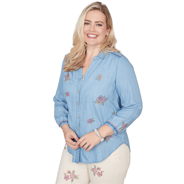 Plus Size Alfred Dunner Beachcomber Floral Embroidery Blouse