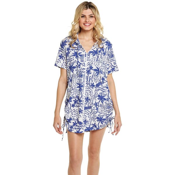 Womens J Valdi Vallarta Short Sleeve Zip Cover Up w/ Side Tie - image 