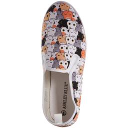 Womens Ashley Blue Canvas Cat Faces Slip On Fashion Sneakers