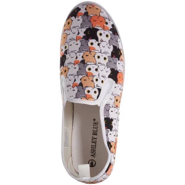 Womens Ashley Blue Canvas Cat Faces Slip On Fashion Sneakers
