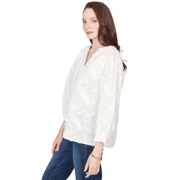 Petite Skye’s the Limit Fresh Start Feather Embroidery Blouse